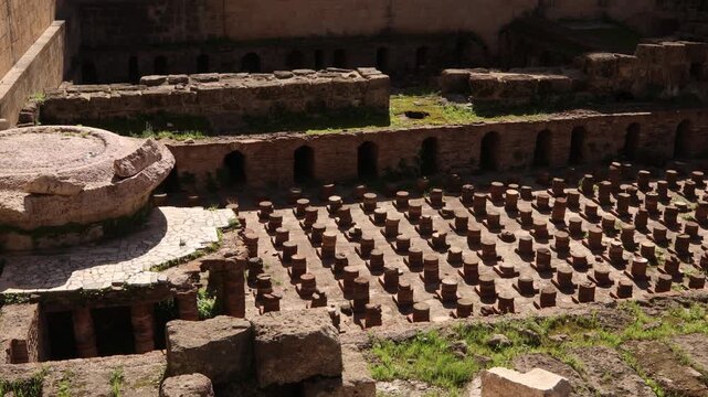 Roman Baths archaeological site in downtown Beirut. Historic thermal bath ruins showcasing the ancient Roman Berytus heritage in the heart of modern Lebanon