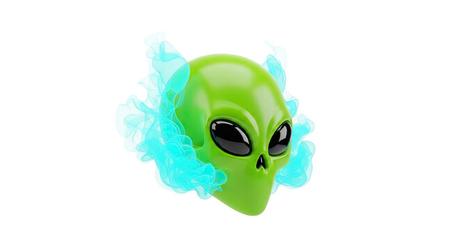 Green Alien Head Surrounded by Blue Smoke