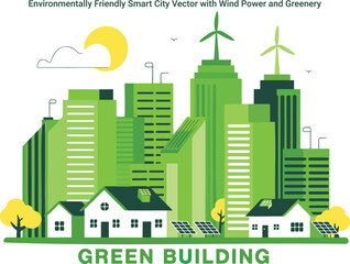 Obraz premium A modern environmentally friendly smart city landscape featuring wind power and abundant greenery for sustainable living