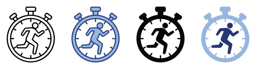 Obraz premium Dynamic stopwatch icon featuring a running figure symbolizing fast pace competition and athletic performance measurement application.