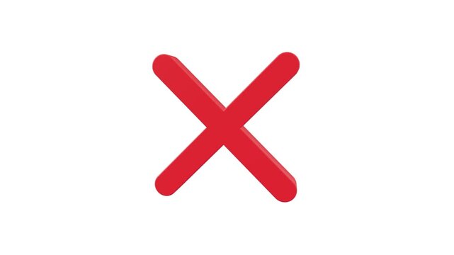 Red 3d cross mark x icon on a solid white background representing rejection error failure or negative choice concept design