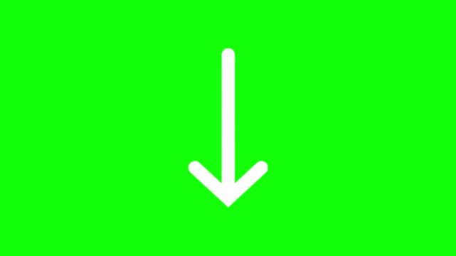 White down arrow icon on a light green background representing download direction decrease and save concept graphic design