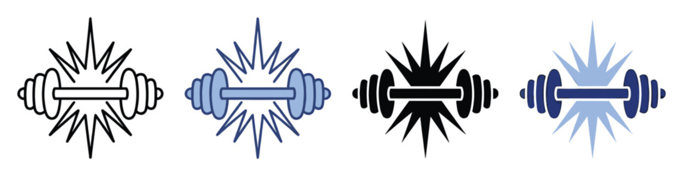 Dynamic barbell weight lifting icon symbolizing strength and intense workout power for fitness apps and sports branding