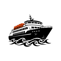 Fototapeta premium Cargo ship navigating through calm waters with waves