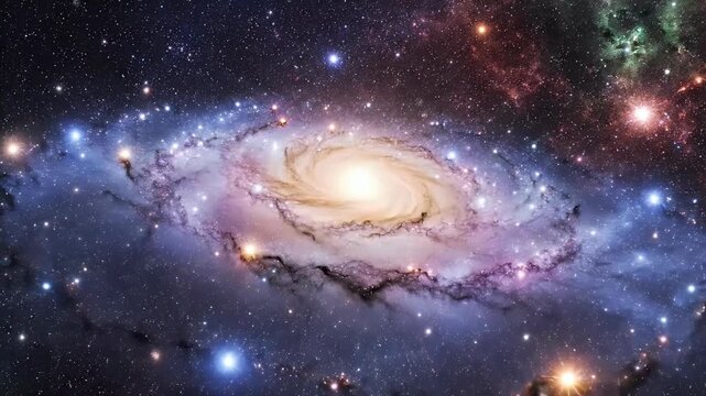 A stunning, vibrant image showcases a spiral galaxy swirling amidst a backdrop of countless stars and cosmic dust, revealing the vastness and beauty of the universe.