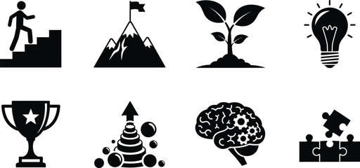 Fototapeta premium Growth achievement icons editable stroke vector illustration for success ideas and strategy concepts