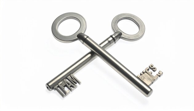 Crossed metallic keys spelling trigonometric functions SIN and TAN