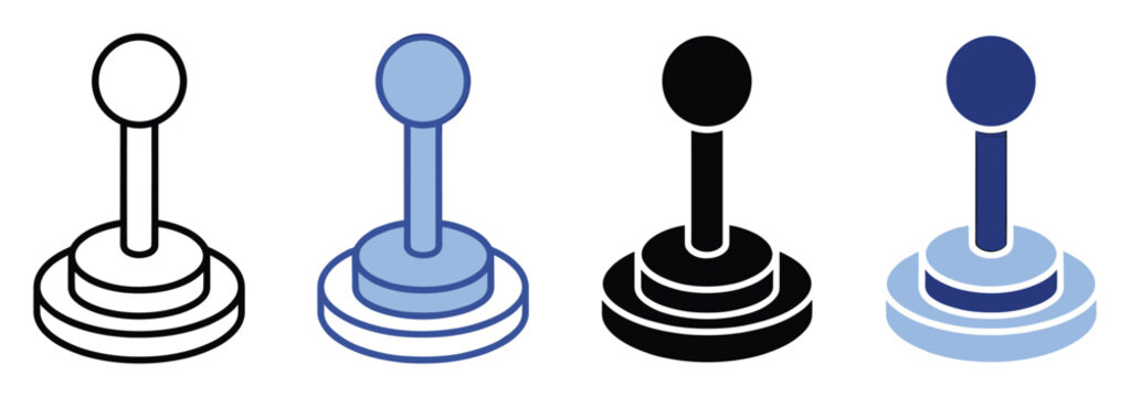 Classic gaming joystick icon set for digital interface design arcade game controls or entertainment applications