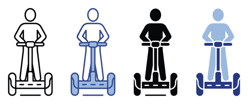 Modern electric selfbalancing scooter rider icon for urban transportation, personal mobility, and technology application graphics