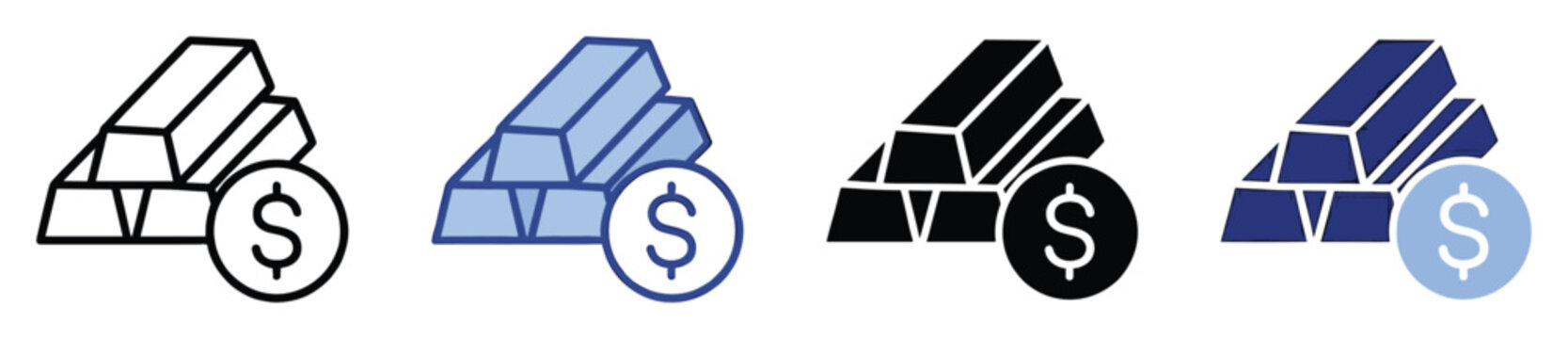 Investment and wealth concept showing stacked precious metal ingots with a dollar coin for financial and economic applications