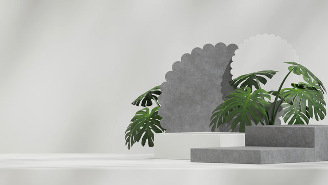 3d render scene mockup concrete texture block shape in landscape circle backdrop