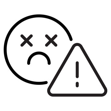 Line drawing of a sad face and warning triangle for something went wrong feedback