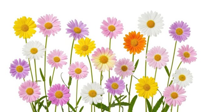 Colorful bouquet of daisies in various shades isolated on white background