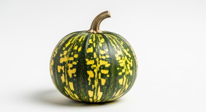 Green and yellow pumpkin isolated on white background for fall decoration