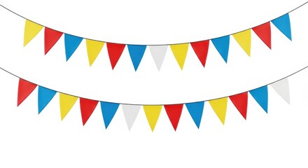 Obraz premium Colorful triangular pennant banners on white background for party decoration