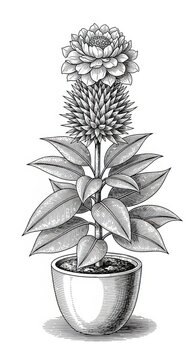 A potted plant with a large flower in bloom isolated on white background