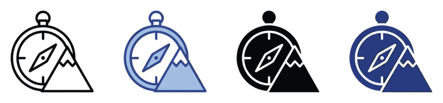 Versatile compass and mountain graphic element symbolizing outdoor adventure and precise navigation for travel applications.