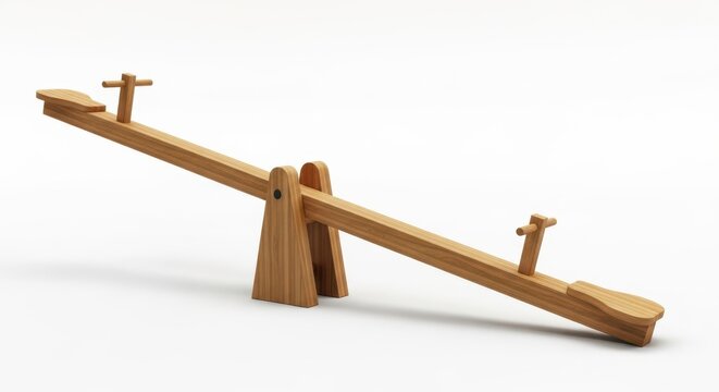 A wooden seesaw on a white background for kids to play on outdoors