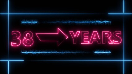 Naklejka premium Abstract count 38 -years neon bright sign magenta red color 4k illustration. Neon great celebrates years 4k illustration.