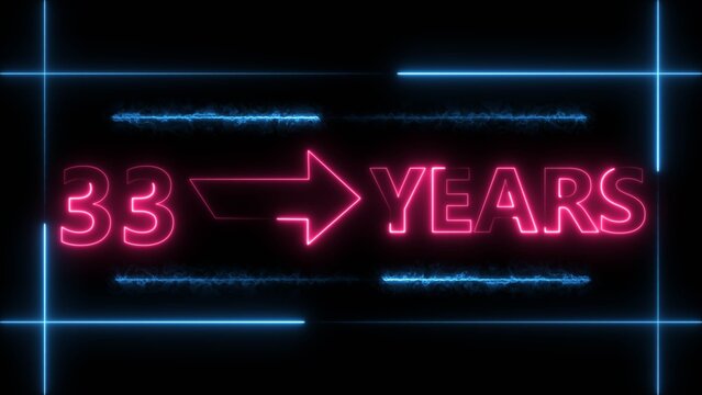 Abstract count 33 -years neon bright sign magenta red color 4k illustration. Neon great celebrates years 4k illustration.