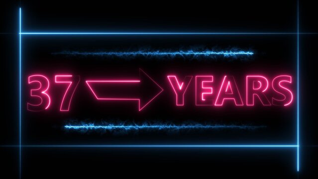 Abstract count 37 -years neon bright sign magenta red color 4k illustration. Neon great celebrates years 4k illustration.