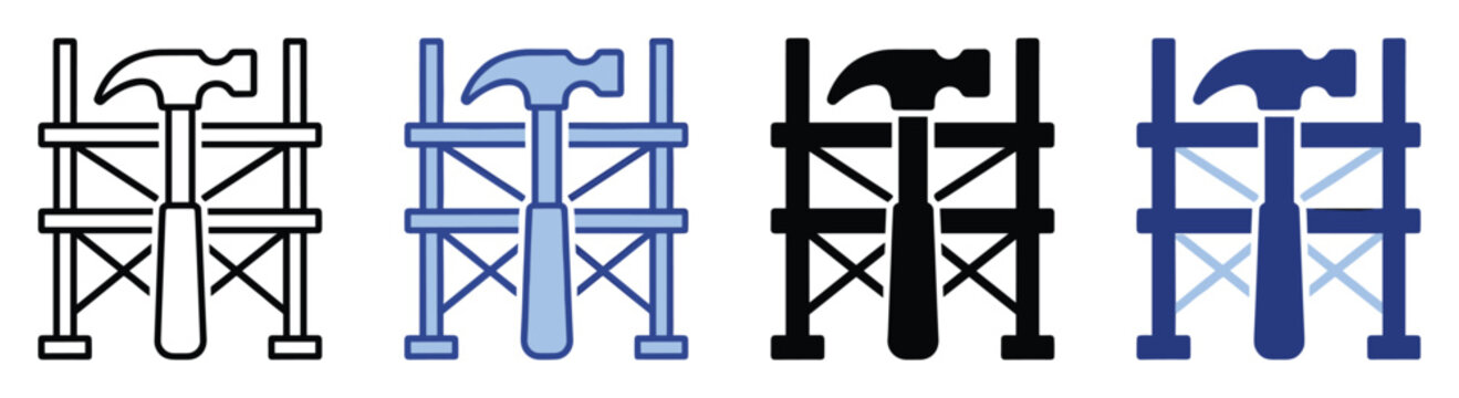Construction hammer and scaffolding icon symbolizing building industry and repair work perfect for web and app graphics