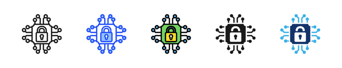 Fototapeta premium Encrypted Neural Chip Icon Collection With Multiple Styles
