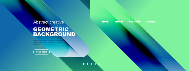 Fototapeta premium Abstract website header design. Geometric shapes, vibrant colors, text elements present. Modern style, clean layout.