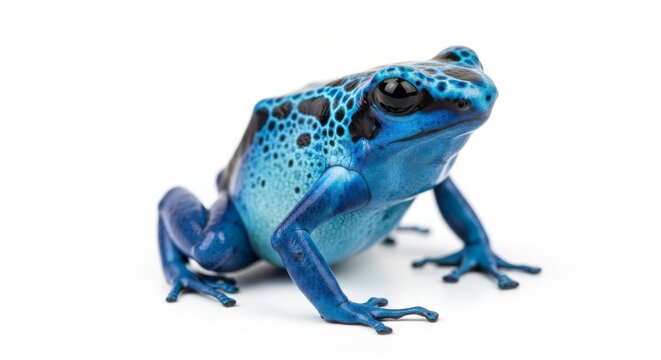 Blue Poison Dart Frog: A striking blue poison dart frog showcasing its vibrant skin, a true jewel of the rainforest, isolated against a plain backdrop, capturing the intricate beauty of the amphibian.