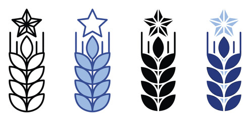 Fototapeta premium Cereal grain ear with star icon representing agricultural excellence, harvest, and food product quality branding