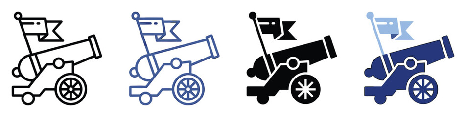 Obraz premium Classic cannon graphic with a waving flag symbol ideal for representing historical defense and national celebration projects