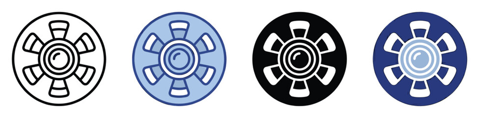 Obraz premium Stylized media reel icon set with different color variations for versatile graphic design applications