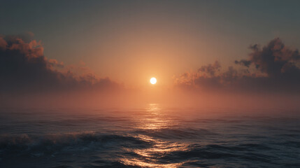 Obraz premium Sunrise over horizon with glowing light and mist