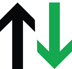 Fototapeta premium Black upward arrow and green downward arrow on white background