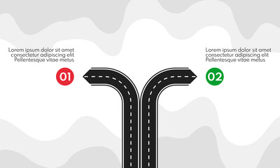 2 different direction road lines, two options infographic template, forked road business strategy concept © MasterSergeant