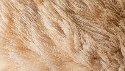 Fototapeta premium Macro background of natural beige fluffy fur texture with warm lighting.