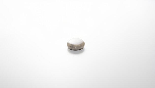 A solitary, smooth, two-toned pebble showcasing natural beauty and organic form against a stark white backdrop.