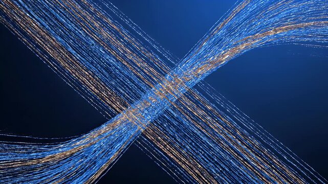 A striking abstract image showcases a vibrant blue and gold linear pattern against a deep blue background, creating a dynamic and visually captivating composition.