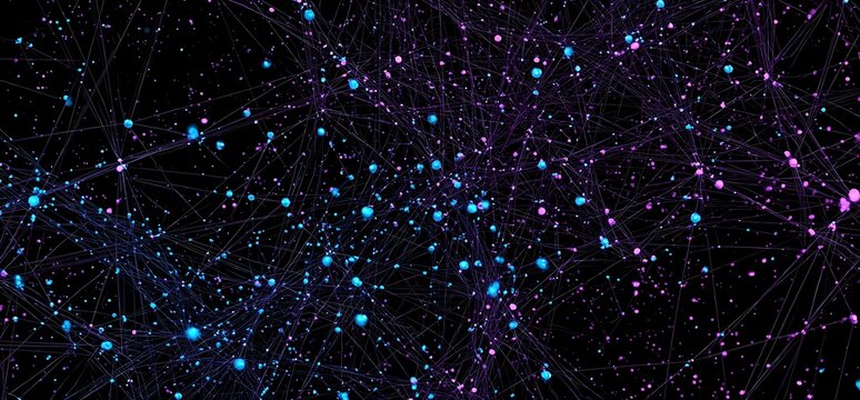 Big Data concept. Blockchain 3D illustration. Information Waves and the Global Database. Neural networks and artificial intelligence. Abstract technological background