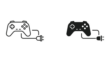 Vector illustration of gaming controllers with power cords in black and white © SHAHRIYAR RASEL