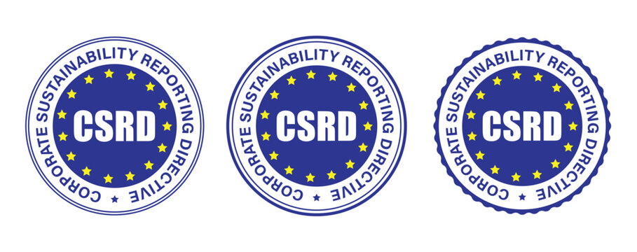 CSRD Sustainability Reporting Badge Corporate Directive Compliance Seal EU Style Vector Set