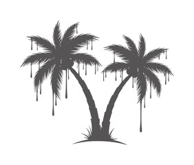 Fototapeta premium Two dark gray palm trees with dripping liquid white silhouette