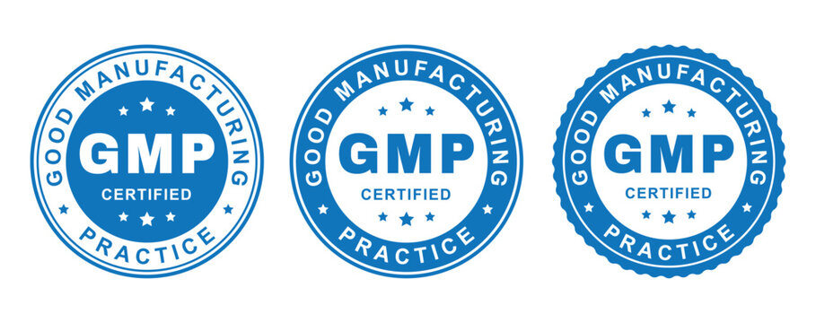 GMP Certified Badge Set Good Manufacturing Practice Seal Blue Quality Compliance Label Icons