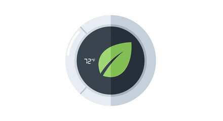 Obraz premium Modern smart home thermostat with green leaf icon.