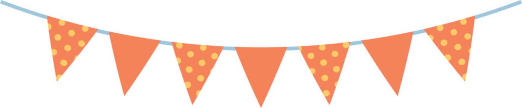 Decorative orange polka dot bunting garland isolated on transparent background