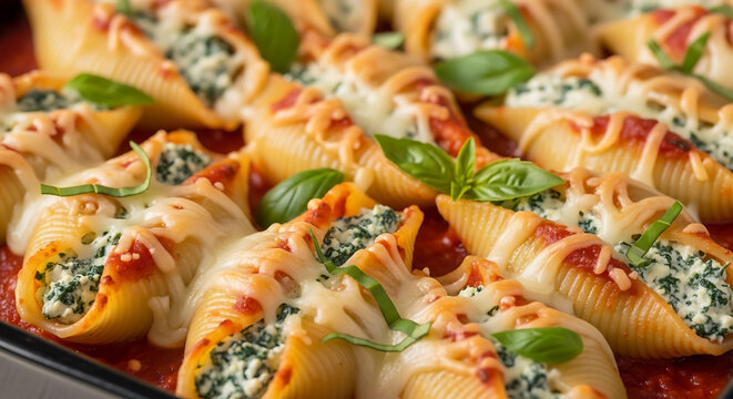 Spinach Ricotta Stuffed Shells Tomato Sauce Baked Pasta