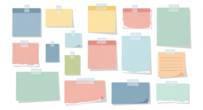 Collection of colorful sticky notes and paper notes.