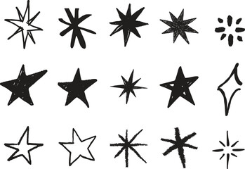 Fototapeta premium Star icon set sketch hand drawn line brush icon set collection group minimalist doodle symbol outline graphic element isolated vector design decorative celestial shape simple artistic mark.