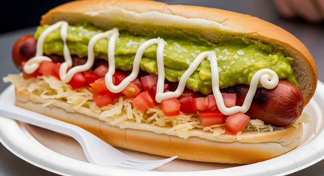 Chilean Completo Hot Dog With Avocado And Mayo