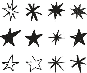 Obraz premium Star icon set sketch hand drawn line brush icon set collection group minimalist doodle symbol outline graphic element isolated vector design decorative celestial shape simple artistic mark.